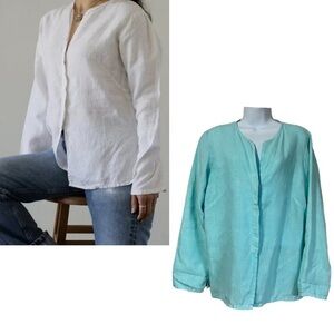 Match Point USA Linen Button-front Lagenlook Tunic Top Large Breathable